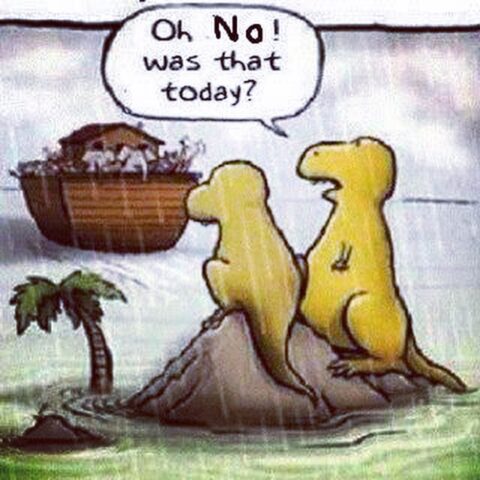 Two dinosaurs realize they have missed the boat